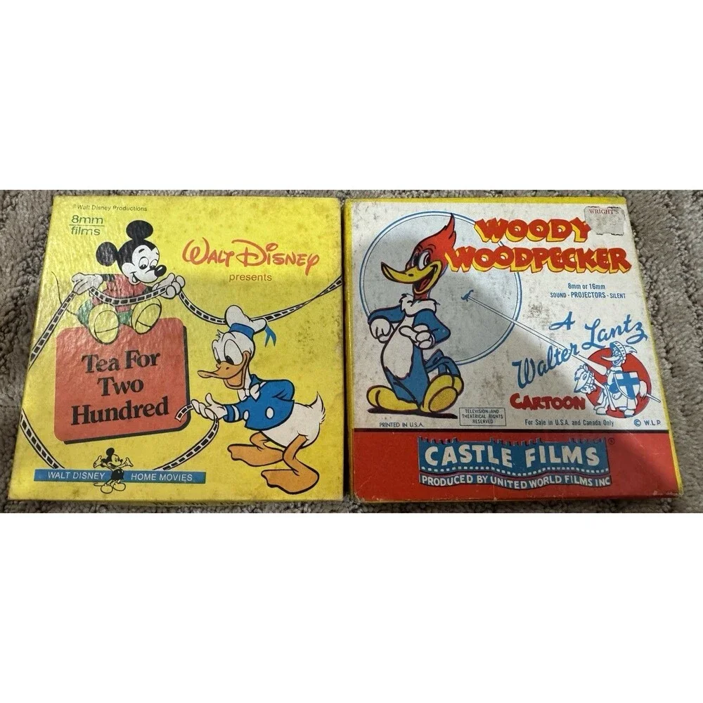 Lot of 2  8mm Films Woody Woodpecker & Walt Disney Tea For Two Hundred Vintage